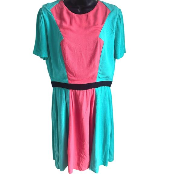 Prabal Gurung for Target Dress 10 Retro Mod Colorblock Pink Teal Scoop Neck Mini - Picture 1 of 6